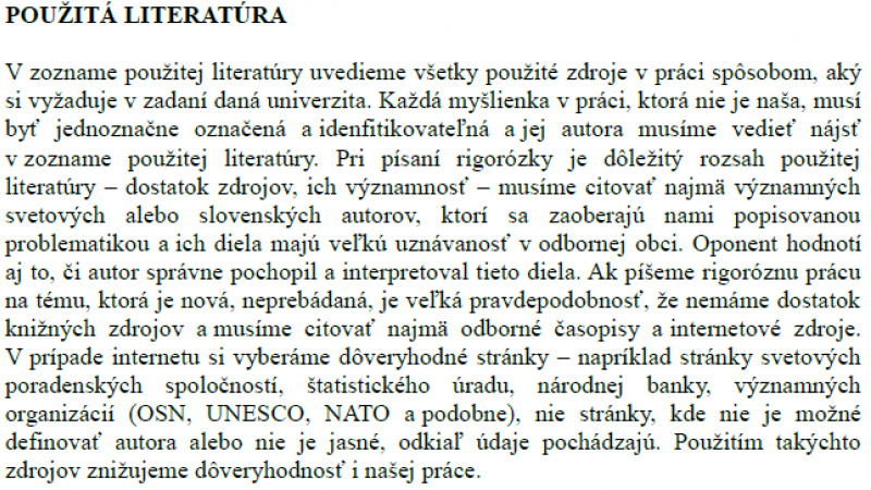 Rigorózne práce - Použitá literatúra